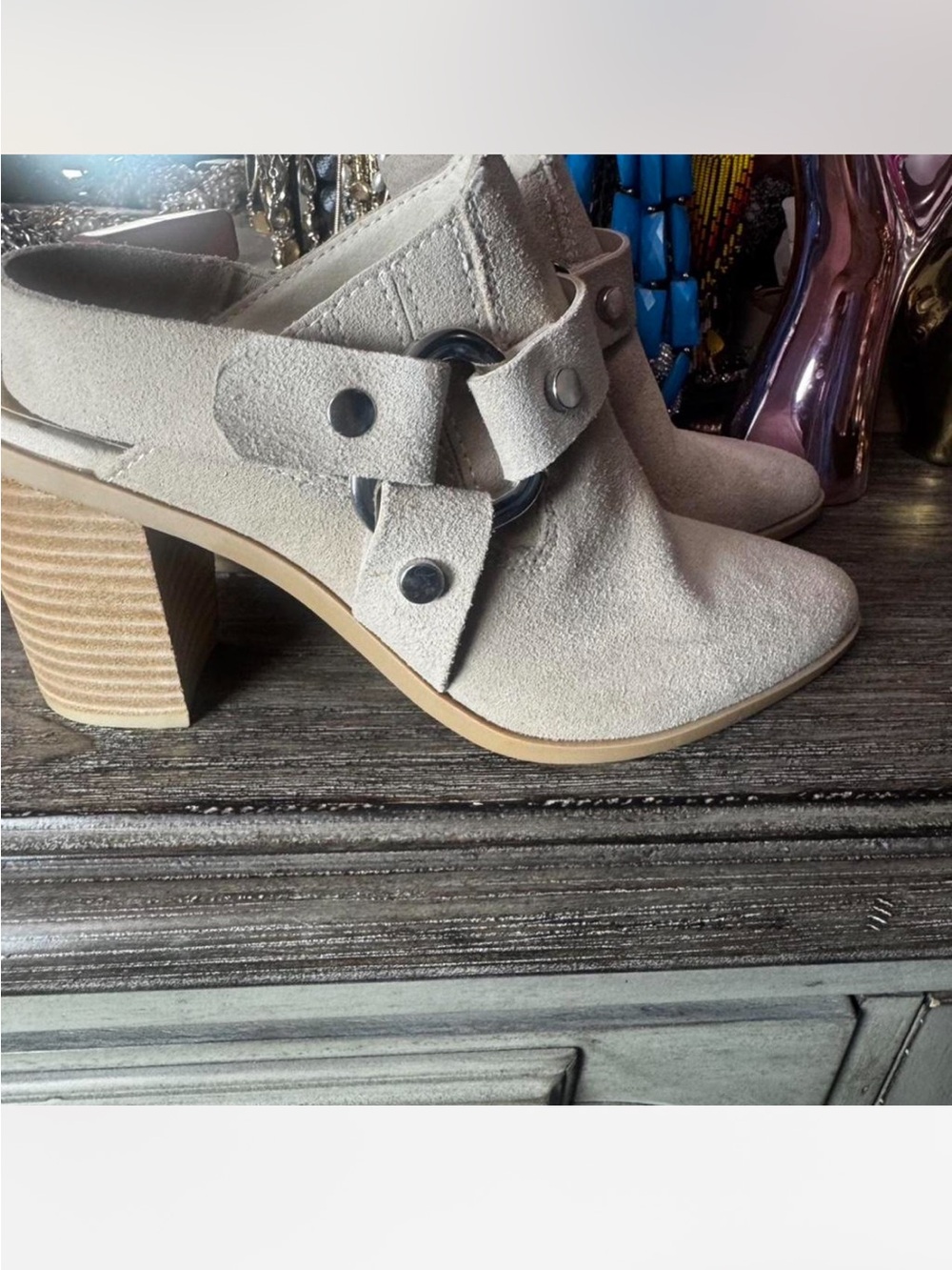 Dolce Vita Taupe Suede Harness Western Slingback Booties